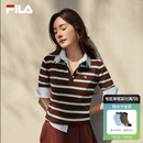 FILA 斐乐杨幂同款女子编织衫2026秋新款时尚修身条纹假两件短袖上衣 满印一-ZA M 165/84A/M