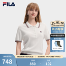 FILA 斐乐官方女子编织衫2026新款简约休闲百搭翻领短袖POLO上衣 标准白-WT L 170/88A/L