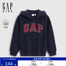 盖璞（GAP）男童秋季款撞色logo宽松拉链抓绒连帽卫衣儿童装804614