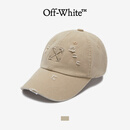 OFF-WHITE棒球帽男女情侣款复古风破洞做旧箭头刺绣美式宽松潮流百搭鸭舌帽