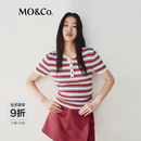 MO&Co.【active系列】针织衫2026秋新品条纹丝绵正肩半开襟MBF3SWT006 红蓝条色 M /165