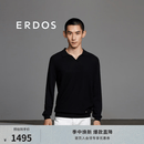 ERDOS 春夏翻领长袖纯色宽松修身简约套衫男针织衫羊毛衫 黑 M 170/92A