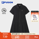 FILA FUSION斐乐潮牌女子梭织连衣裙2026秋季新款休闲凉感衬衫裙 正黑色-BK L 170/88A/L