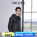 威可多（VICUTU）男士皮衣舒适潮流商务时尚连帽机车服商务通勤休闲百搭外套 黑色 M