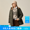 ELAND衣恋棉服女中长款菱格微宽松连帽加厚外套新款 军绿色(49)Khaki M /165