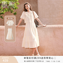 香影休闲吊带裙套装女夏季2026新款泡泡袖开衫度假风连衣裙两件套 米色 S