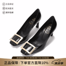 Roger Vivier女士Belle Vivier系列方头浅口高跟鞋跟高7cm女鞋 RVW40015280D1P B999 黑色 39
