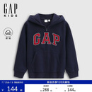 盖璞（GAP）男童秋季款撞色logo宽松拉链抓绒连帽卫衣儿童装804614