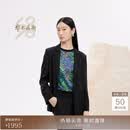 鄂尔多斯1980桑蚕丝简约干练真丝西服女西服外套 黑 L 165/88A