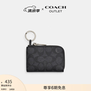 蔻驰（COACH）【七夕礼物】奥莱男士男包经典标志拉链钥匙包零钱包 QB/炭黑色/黑色