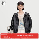 HPLY荷比俪【小“皮”气系列】2026秋新款羊皮革落肩连帽夹克皮衣 藏青色 M
