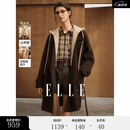 ELLE【山羊绒】绵羊毛假两件双面呢大衣女2025冬新款新年连帽毛呢外套 深棕 M