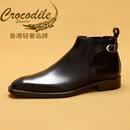 CROCODILE香港奢侈品牌轻奢高端男士真皮切尔西靴男尖头商务正装高帮英伦风 黑色 37