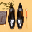 CROCODILE香港奢侈品牌轻奢高端新款英伦马丁靴男真皮商务皮靴高帮尖头男靴 黑色 37