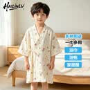HAILIN.LU儿童纯棉纱布浴袍游泳洗澡速干夏季睡袍男孩女孩 彩色恐龙 120 建议身高110-120cm