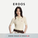 ERDOS 26早秋精纺小翻领抽条短袖毛绒混纺女套衫羊绒衫 白 M 165/84A