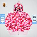 BAPE女装26年春夏全拉链鲨鱼连帽卫衣开衫外套00115Q 粉色PKX M