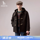 哈吉斯（HAZZYS）男装 冬季外套【羊毛】连帽牛角扣毛呢大衣男ABSZH0CDH26 棕色BW M （170/92A 46）