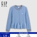盖璞（GAP）女童秋季款小熊刺绣花边下摆针织开衫儿童装毛衣805961