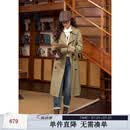 紫涵（ZIHAN）紫涵双排扣风衣女秋季复古英伦风高级垂感休闲中长款外套 牧场绿 XL