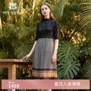 MY TENO马天奴2026春夏新款黑色蕾丝拼接收腰印花连衣裙子气质时尚流行女 黑色 M 38/M