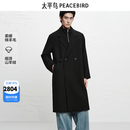 太平鸟男装【商场同款】羊绒毛呢大衣冬羊毛外套潮B1AAF4B09 黑色1 S