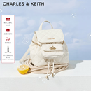CHARLES&KEITH菱格大容量柔软背包书包双肩包包女包生日礼物送女友CK2-60151400 Cream奶白色 S