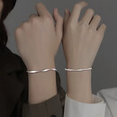 S999足银情侣手链手镯一对女款实心银镯原创小众情人节礼物送男友 情侣手链 男款