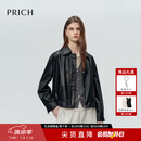 PRICH时尚复古翻领人造皮革夹克2026春季新款宽松软皮衣短外套女 19黑色 S 160