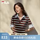 FILA 斐乐杨幂同款女子编织衫2026秋新款时尚修身条纹假两件短袖上衣 满印一-ZA L 170/88A/L