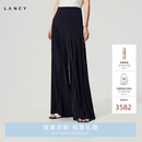 LANCY/朗姿2026夏季新款三醋酸时尚通勤高腰阔腿裤垂感压褶西装裤 藏蓝色 2XL