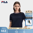 FILA 斐乐官方女子编织衫2026年新款休闲简约基础通勤短袖上衣 启灵蓝-DB L 170/88A/L