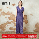 爱特爱（EITIE）优雅端庄V领无袖高腰鱼尾长裙春季新款亮片包臀礼服8177810 柔紫色98 L (165)