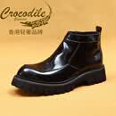 CROCODILE香港奢侈品牌轻奢高端厚底英伦男士真皮大头靴拉链商务正装切尔西 黑色 37
