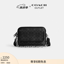 蔻驰（COACH）奥莱男士男包经典标志CHARTER 24号翻盖斜挎包单肩包商务通勤 黑色 Signature