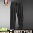 古士旗（GUSKI）胖子哥2026夏季新款男士凉感宽松加肥加大码松紧腰商务亚麻休闲裤 黑色 6XL