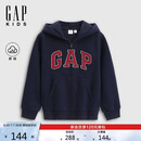 盖璞（GAP）男童秋季款撞色logo宽松拉链抓绒连帽卫衣儿童装804614