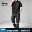 JEEP SPIRIT中国风短袖唐装男士复古风中式衬衫汉香云纱真丝唐装上衣 黑色 M 39