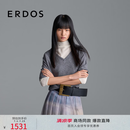 ERDOS【水溶羊毛】25早秋星空亮片轻薄短袖松弛感V领女针织衫 玛瑙灰 M 165/84A