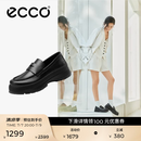 爱步（ECCO）厚底乐福鞋女倪妮同款英伦风一脚蹬厚底增高牛皮女鞋 踪迹220723 黑色22072301001 37 （尺码偏小）