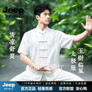 JEEP SPIRIT桑蚕丝唐装男夏季新款短袖练功服武术服中国风男装太极服装套装 白色 M