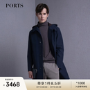 PORTS宝姿男装秋冬款简约连帽气质风衣外套MM9T002NWN019 NAVY BROWN XL