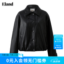 ELAND衣恋仿皮皮衣女时尚翻领长袖酷飒舒适外套2026春季新款 黑色(19)Black M /165