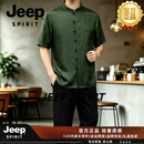 JEEP SPIRIT香云纱中式半袖唐装男士短袖衬衫中国风男装半袖民族风衣服 墨绿色 M