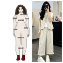 蔻兰丹大码女装胖妹妹夏季新款宽松显瘦遮肉时尚上衣马甲阔腿裤套装女 卡其色马甲+阔腿裤【两件套】 2XL 【135-155斤】