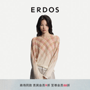 ERDOS 26早秋精纺圆领印花针织渐变色格纹印花上衣女套衫羊绒衫 婴儿粉 M 165/84A