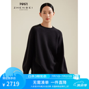 珍贝秋冬新款大码宽松纯羊绒衫红色女圆领纯色套头上衣厚31169 深墨灰 L （105码）