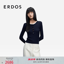 ERDOS【精纺】秋冬百搭圆领抽条修身假两件套衫女羊绒衫 午夜蓝 L 170/88A
