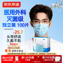 京东京造医用外科口罩一次性独立包装灭菌级100只透气面罩防晒口罩夏季
