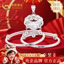 中国黄金平安喜乐古法足银手镯宝宝银锁长命锁婴儿满月周岁礼物新生见面礼 平安喜乐镯+福运平安锁A1223【今/次日达】24.2g